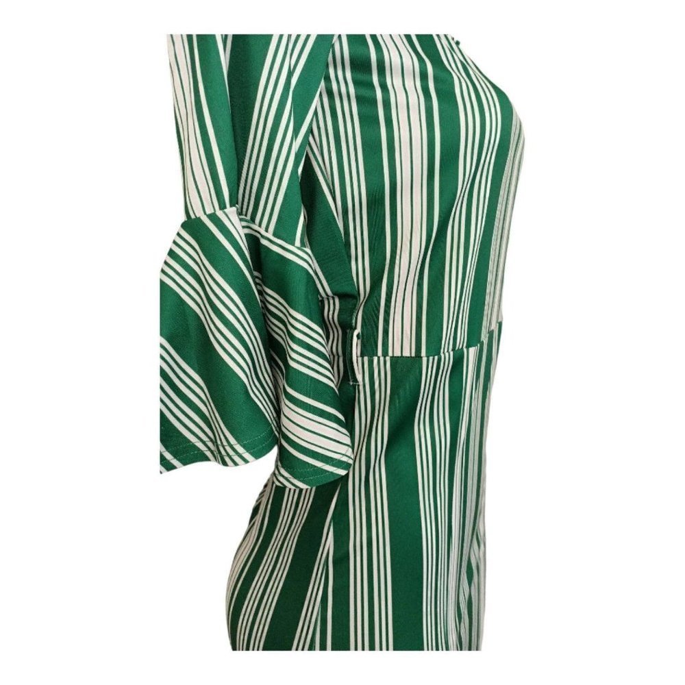 PL51458 Off The Shoulder Flare Sleeve Striped Maxi Dress - Picture 7 of 9